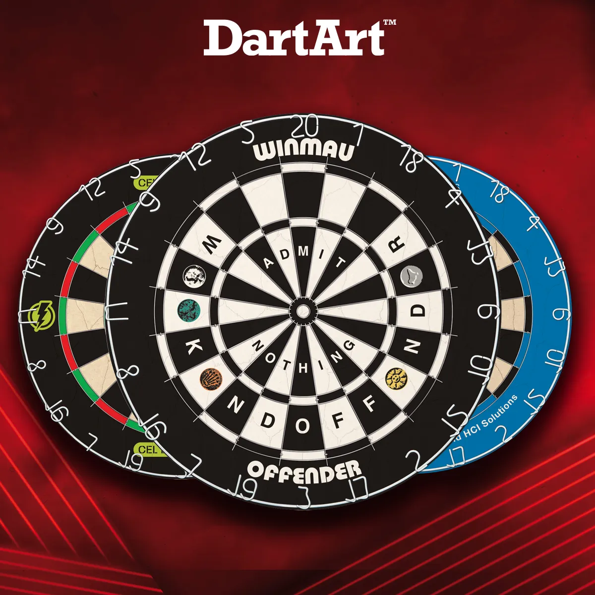 A selection of custom-branded Dart Art dartboards