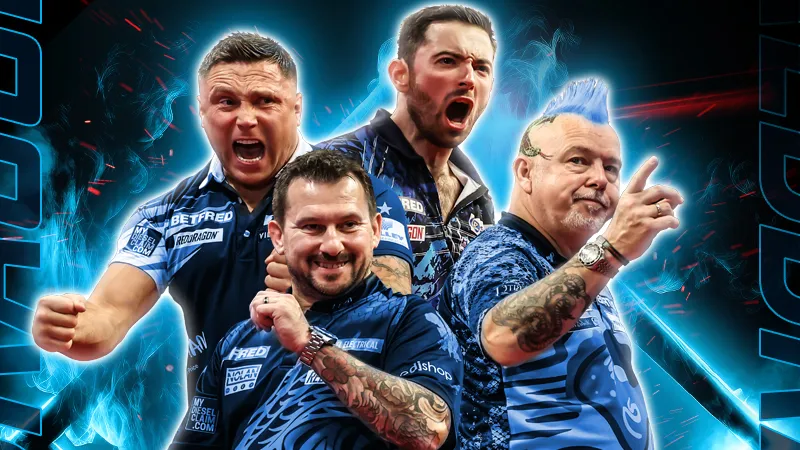 Red Dragon players Gerwyn Price, Jonny Clayton, Luke Humphries and Peter Wright